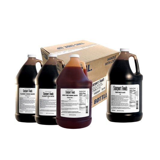 Chinese Kitchen Mixed Box (GF): Spicy Orange, Brown Stir-Fry, Hot & Sour Soup, Cantonese Sweet & Sour