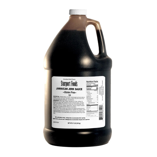 Gallon jug of Starport Foods Jamaican Jerk Sauce
