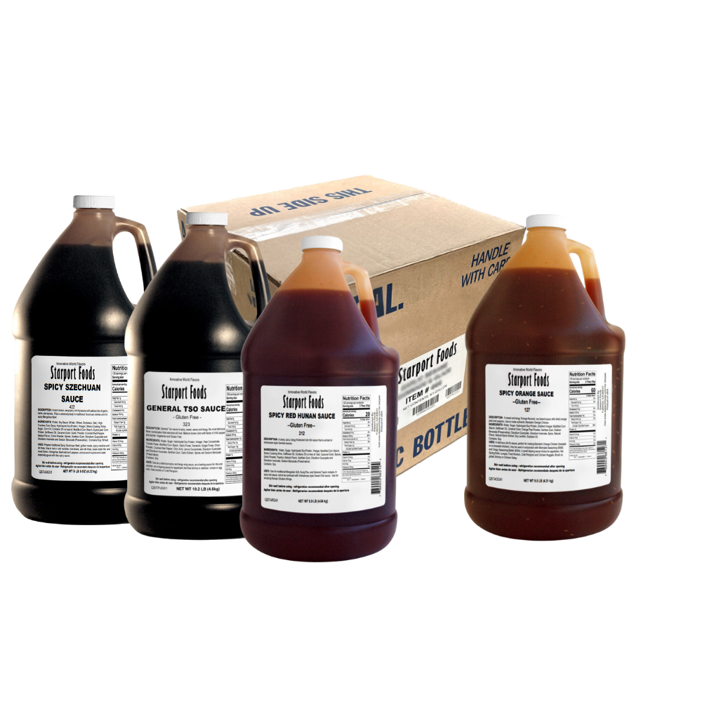 Spicy Mongolian Fire Mixed Box: Spicy Szechuan, Spicy Orange (GF), General Tso (GF), Spicy Red Hunan (GF)